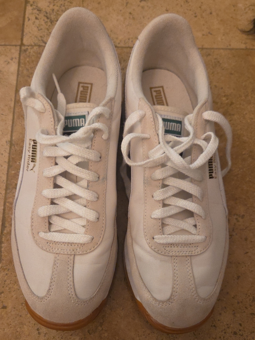 Puma Women's White and Beige Suede-Trim Sneakers